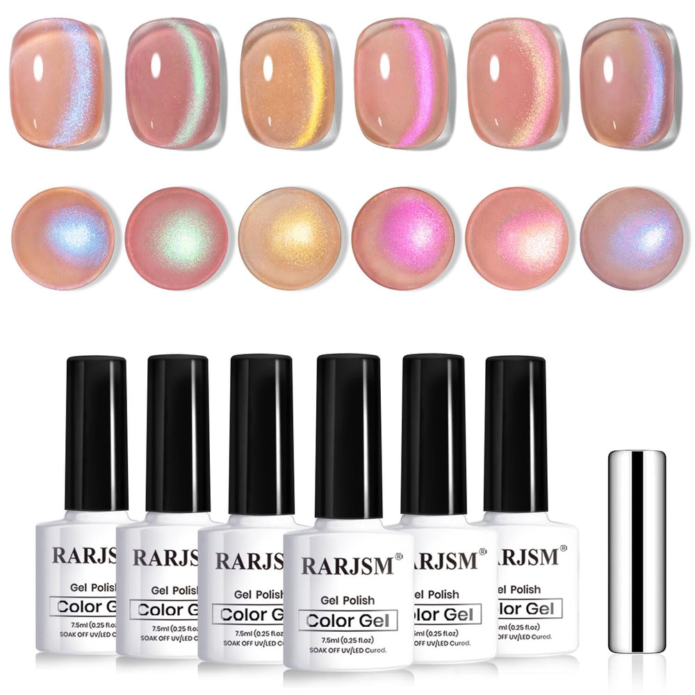 RARJSM Aurora œil-de-chat — ensemble de 6 vernis gel scintillants offrant un effet multidimensionnel.