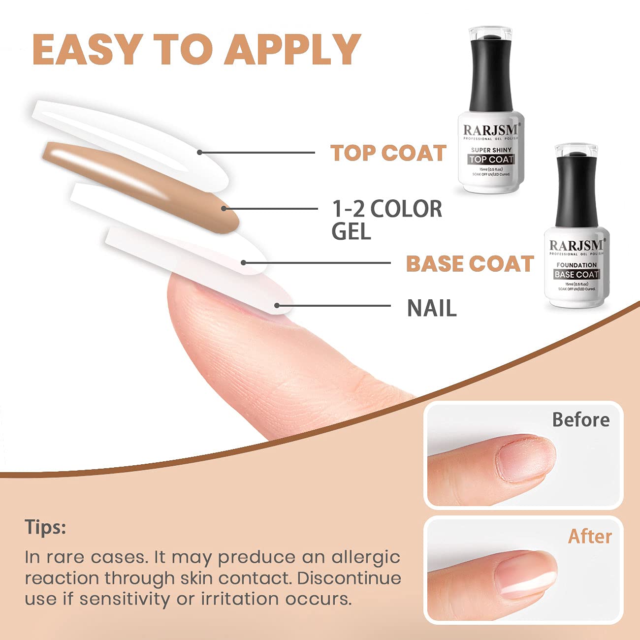 RARJSM Capacité 15ml – base et finition suffisantes pour deux mains