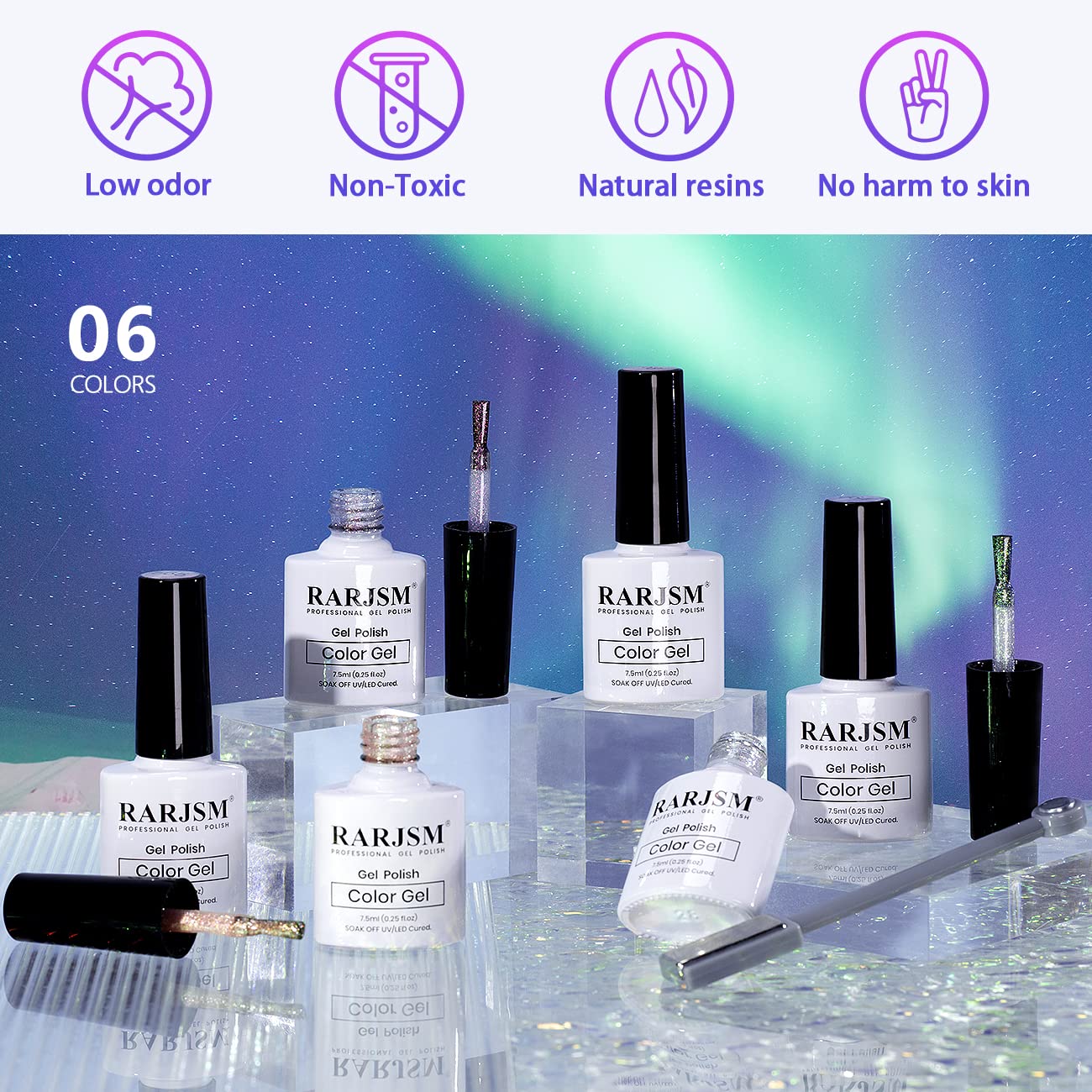 RARJSM Ensemble: six couleurs galaxie et paillettes pour des ongles expressifs.