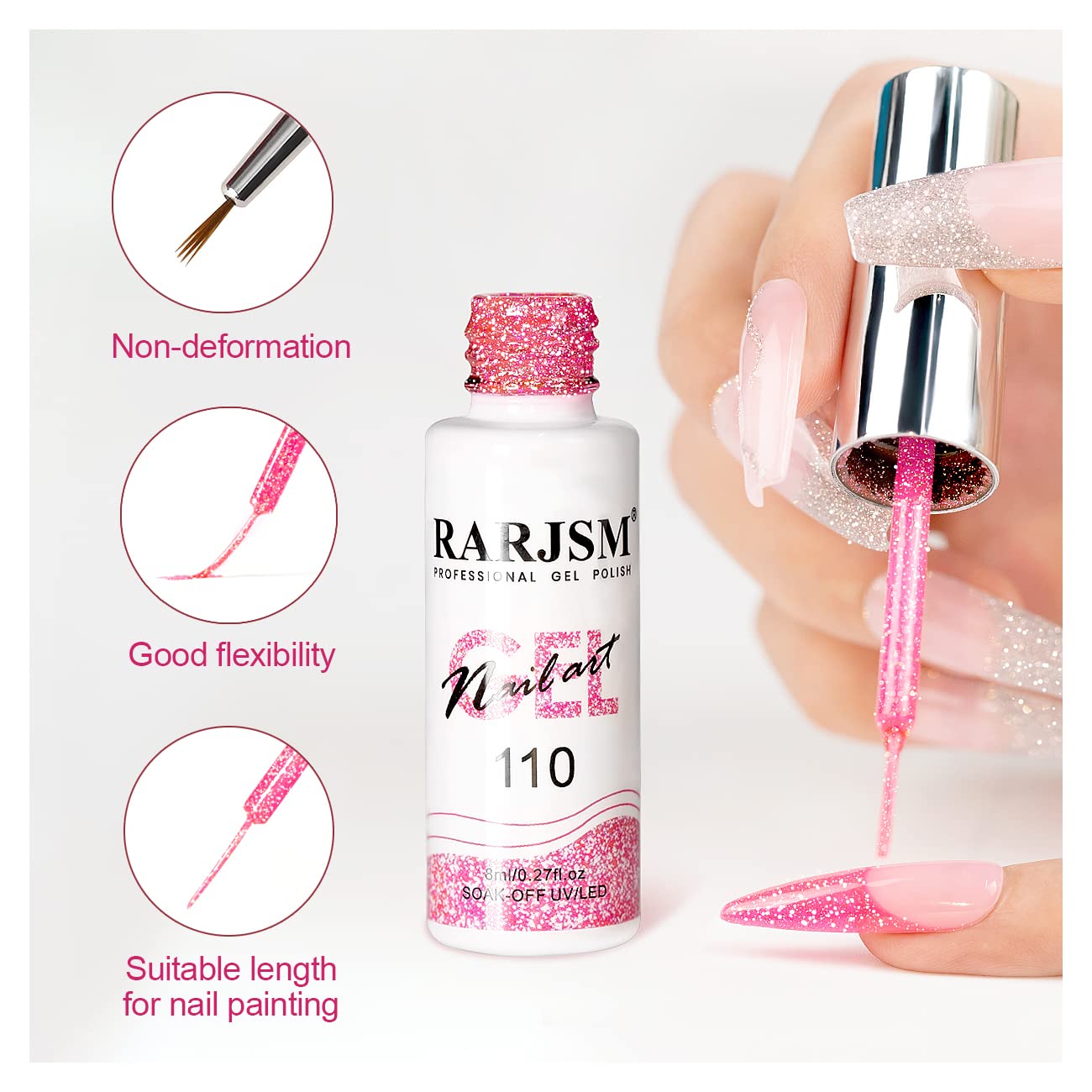 RARJSM Ensemble Art Ongulaire 2 Couleurs Argent et Rose: idée polyvalente pour créations.