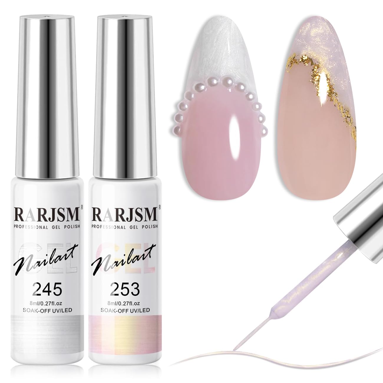 RARJSM Gel liner perle nacrée sur ongles, éclat discret et élégant