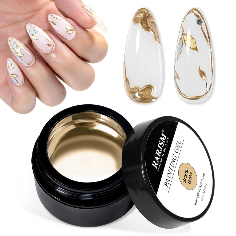 Vernis gel métallique bronze doré RARJSM sur bouteille, effet miroir