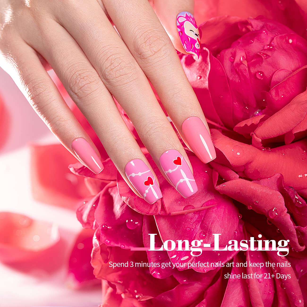 Vernis gel RARJSM rose glitter fini scintillant et durable