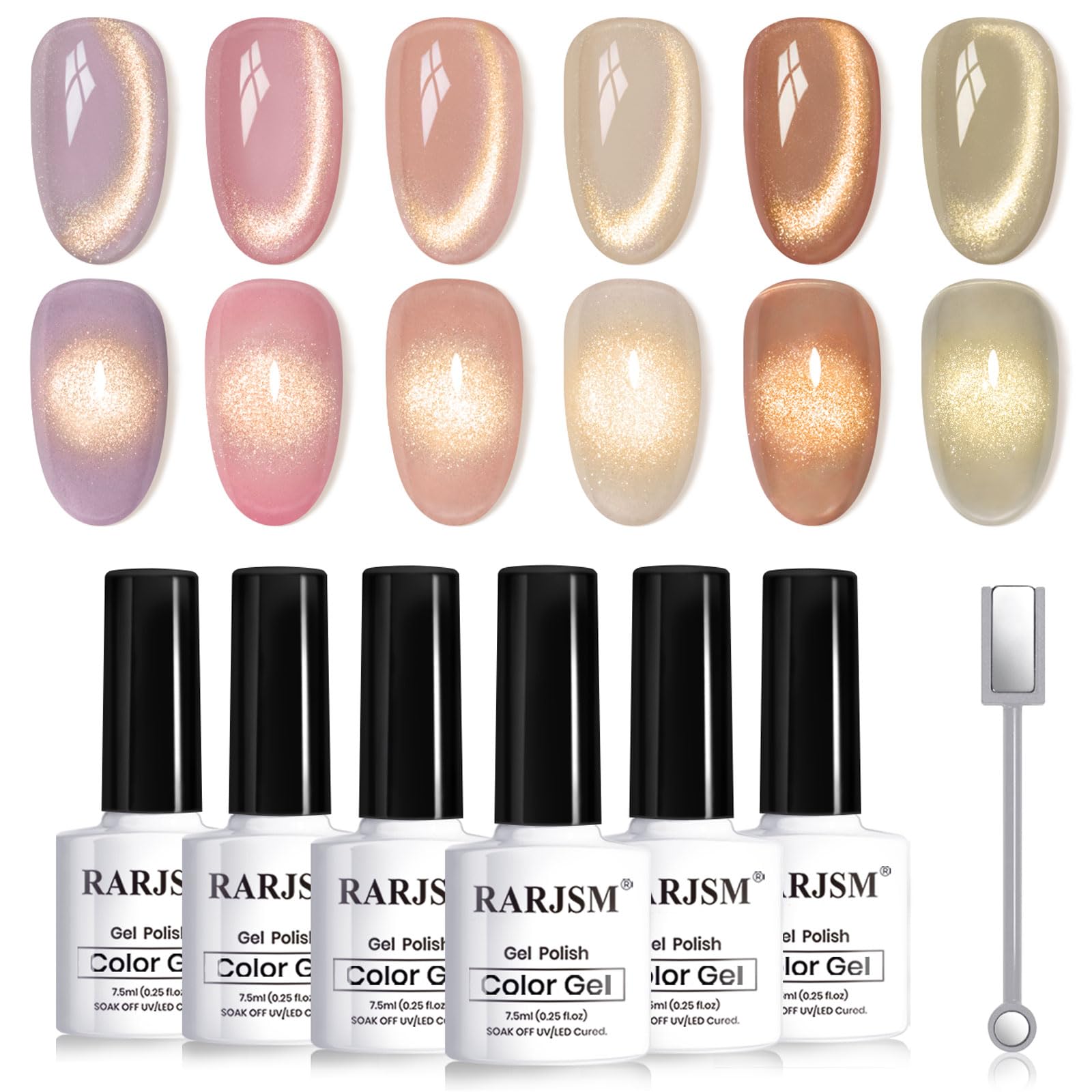 Bouteilles RARJSM Cat Eye montrant l’effet doré scintillant pour différentes teintes