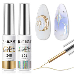 RARJSM gel liner chrome argent miroir: finition brillante pour une manucure moderne.