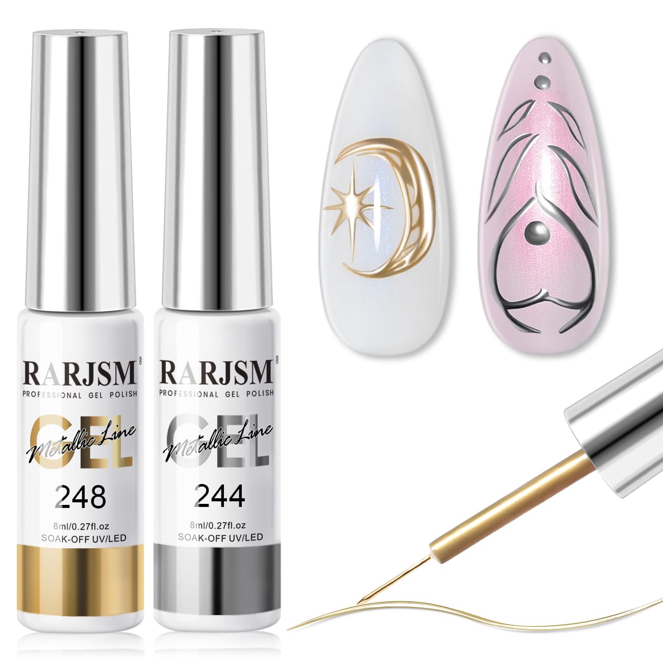 RARJSM gel liner metallique argent – reflet lumineux pour une manucure chic