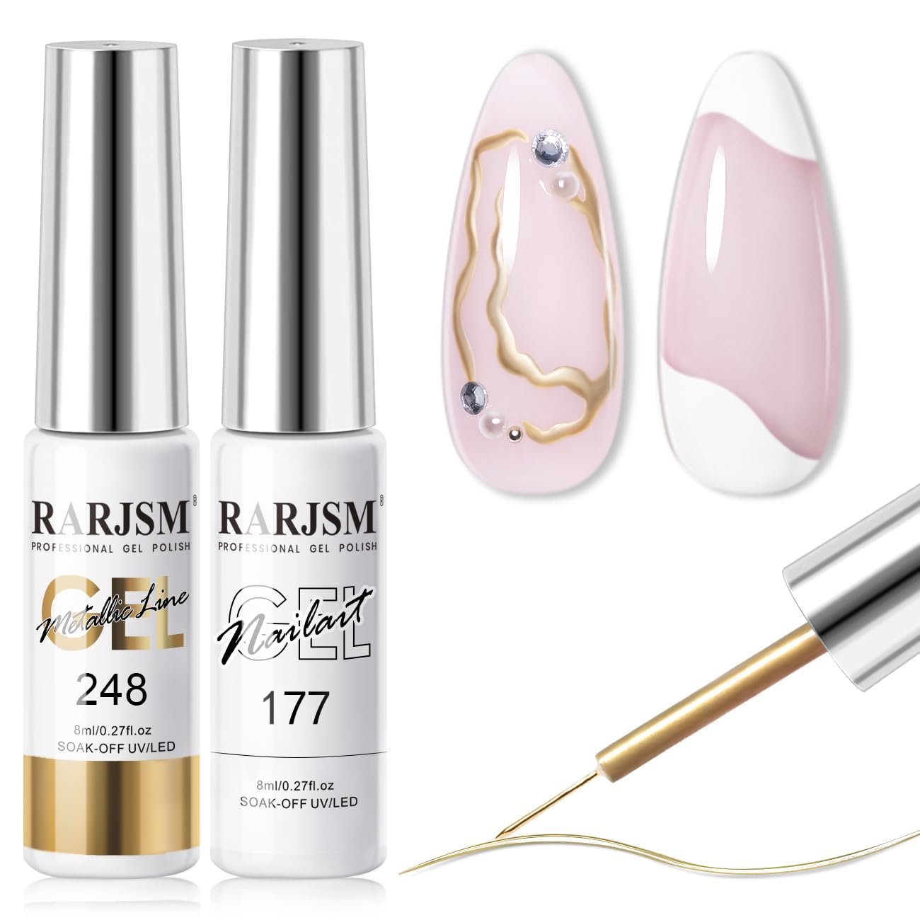 RARJSM gel liner bronze et blanc pour décor soigné des ongles.