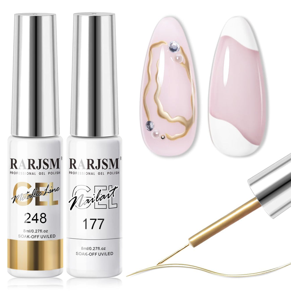 RARJSM gel liner bronze et blanc pour décor soigné des ongles.
