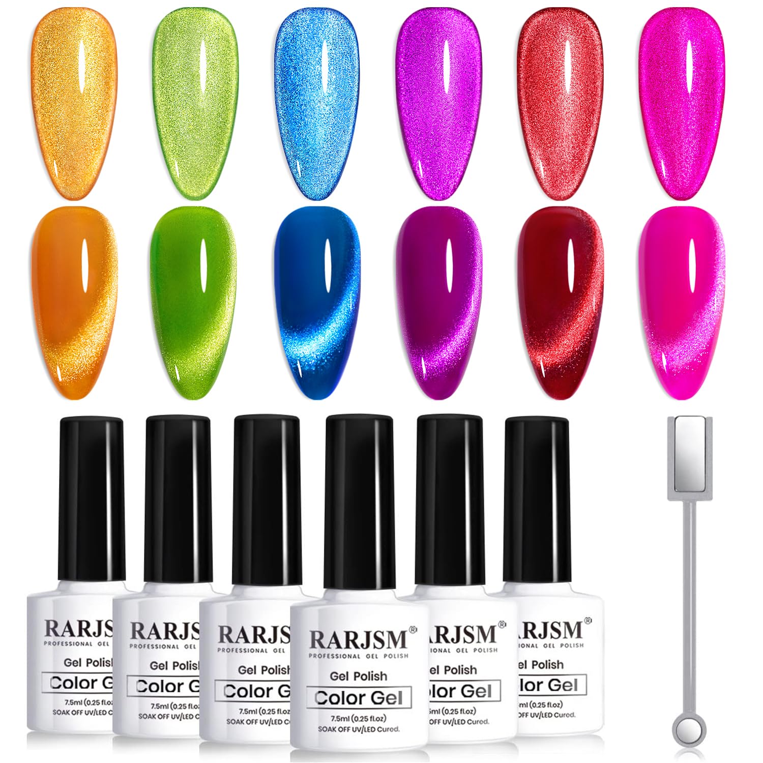 RARJSM Neon Cat Eye vernis gel rose, effet chat œil lumineux pour une manucure glamour.