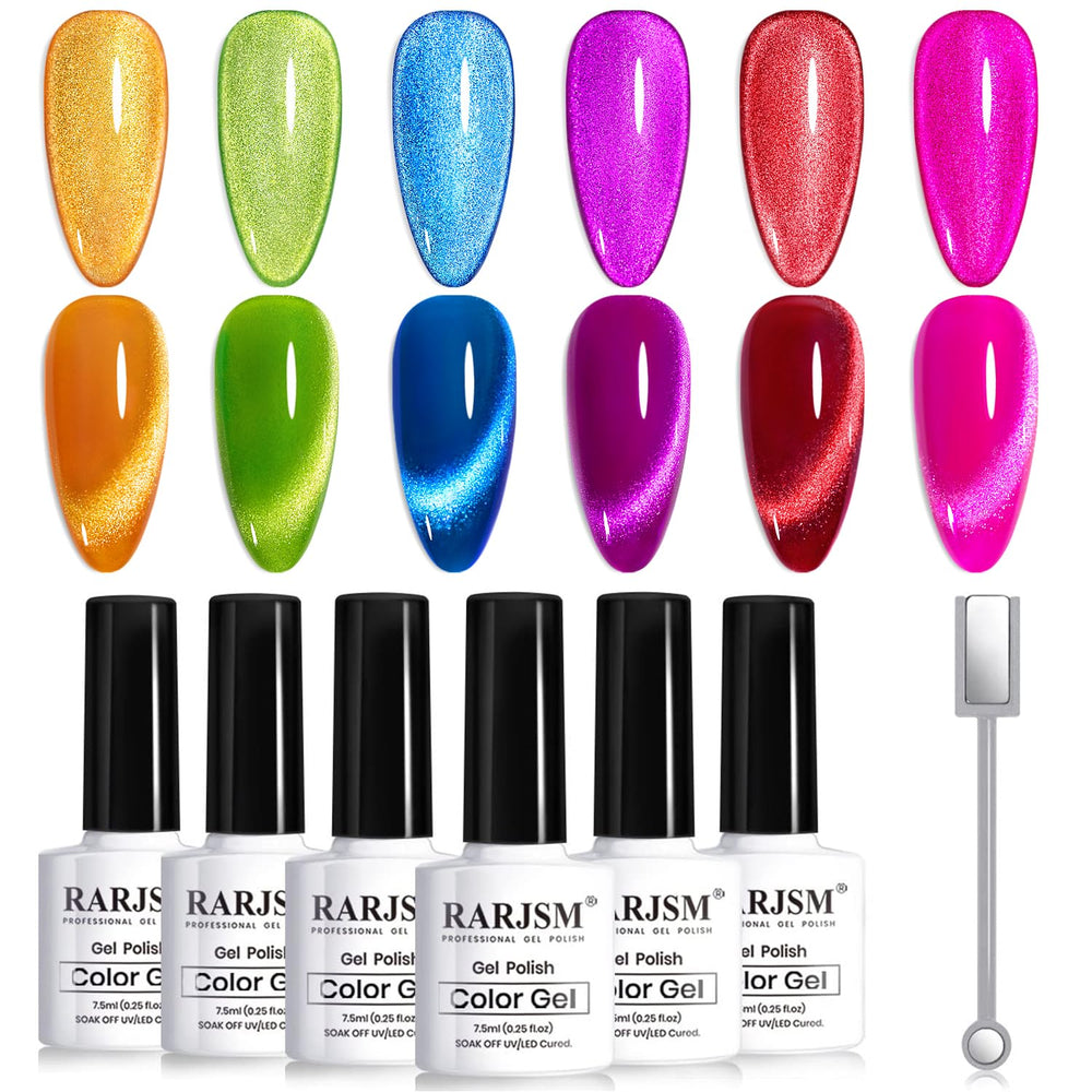 RARJSM Neon Cat Eye vernis gel rose, effet chat œil lumineux pour une manucure glamour.