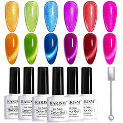 RARJSM Neon Cat Eye vernis gel rose, effet chat œil lumineux pour une manucure glamour.