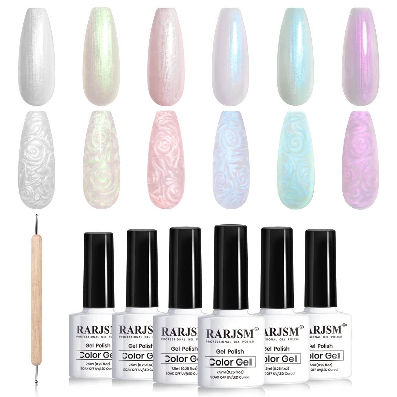 RARJSM Gel perlé coffret 6 couleurs nacrées pour une manucure éclatante.