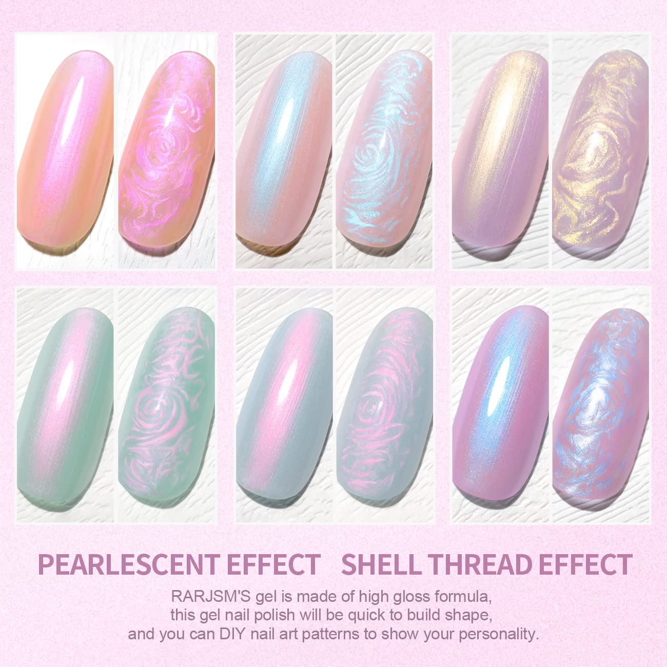 RARJSM Pearl Gel Paillettes Or-Rose, révèle un éclat festif et durable.
