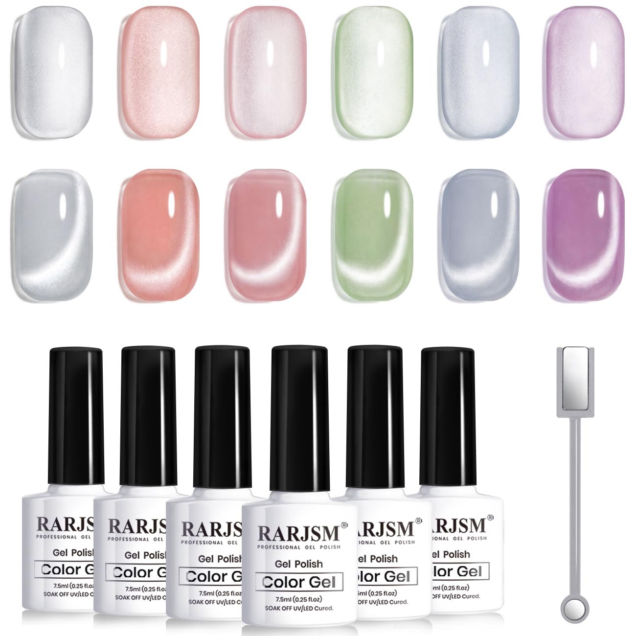 RARJSM Moonlight Cat Eye : ensemble de 6 vernis gel, effet chat œil captivant.