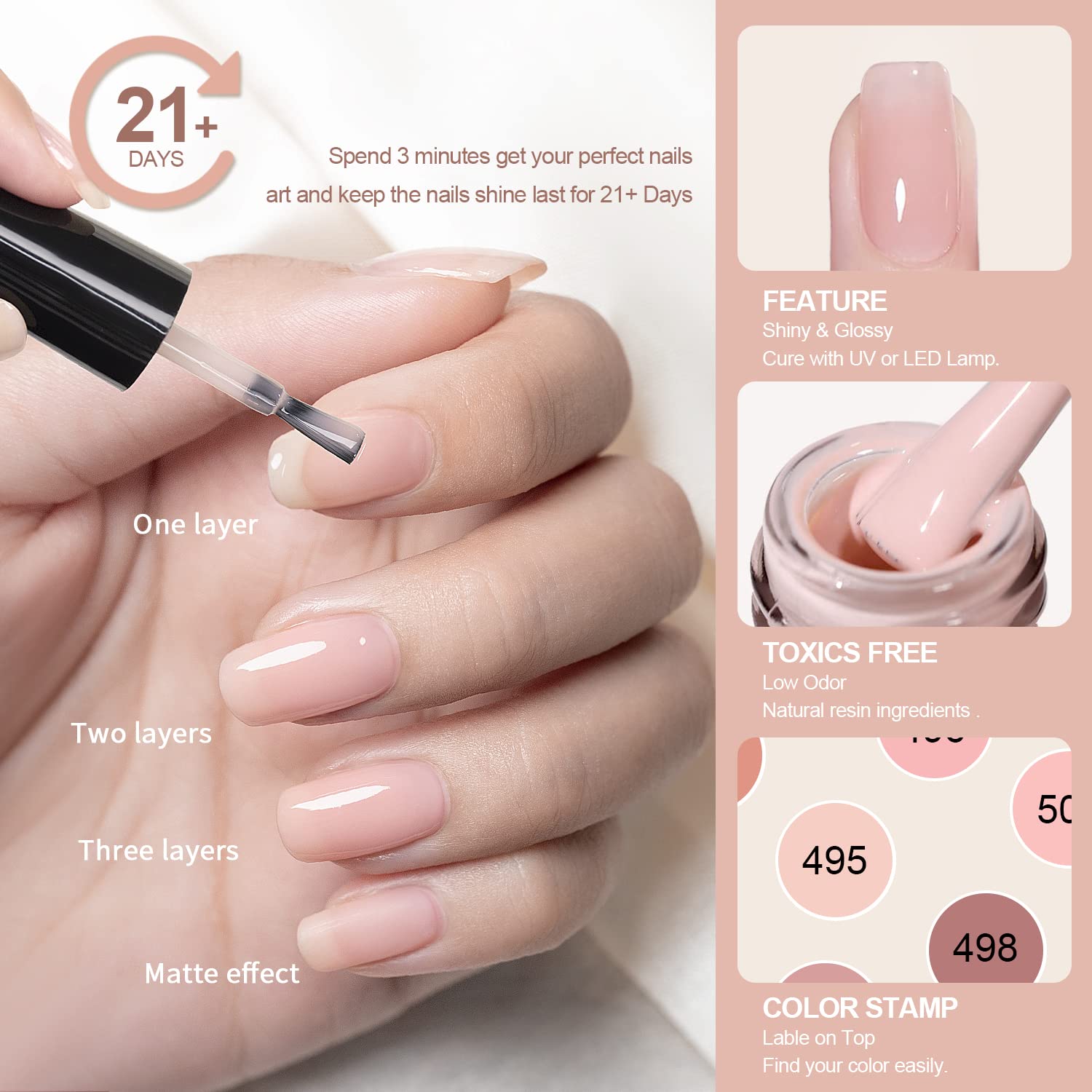 Vernis gel couleur peau RARJSM Brun clair pour une teinte naturelle et polyvalente.