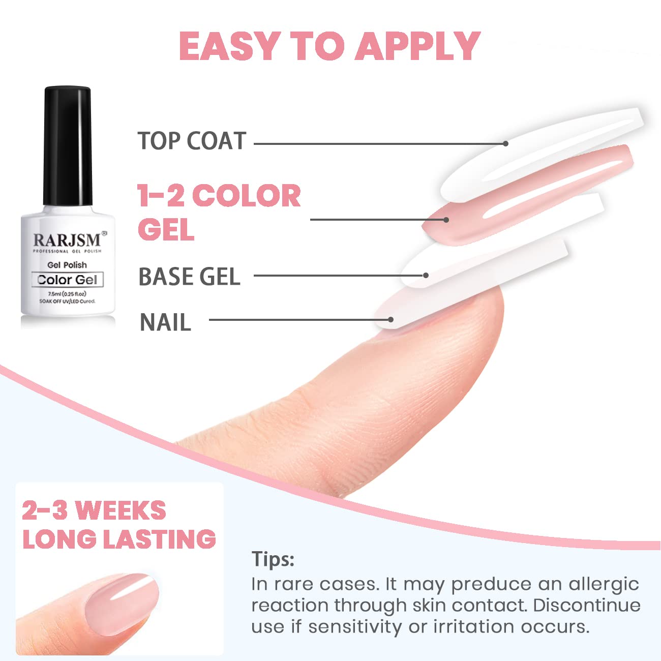 Vernis gel RARJSM Icy Jelly blanc lait translucide, idéal pour manucure française.