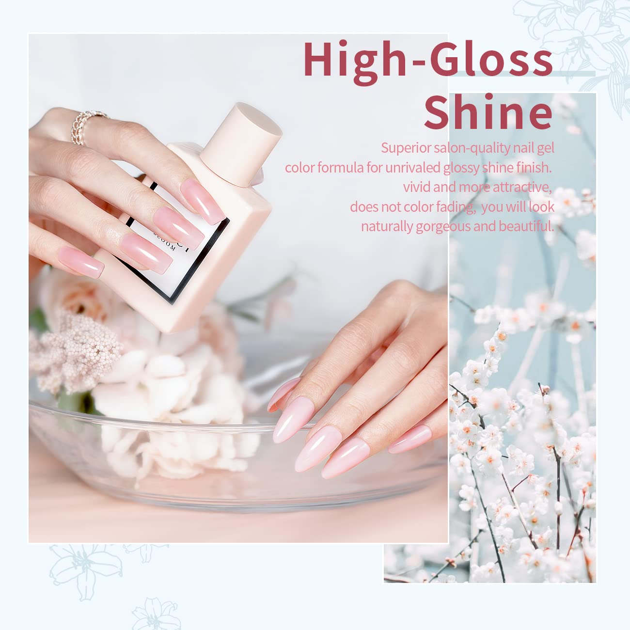 Vernis gel RARJSM Icy Jelly rose pâle, teint frais et naturel.