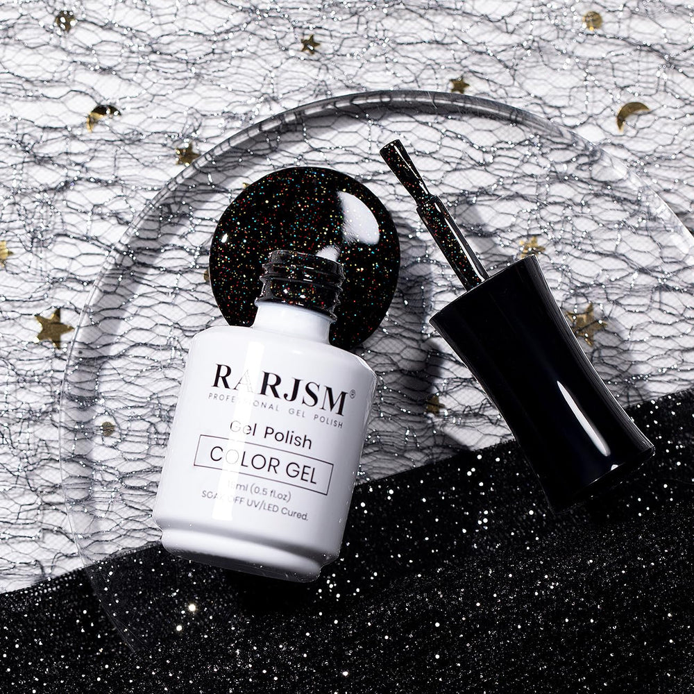 RARJSM Vernis Gel Noir Fini Brillant, aspect lisse et glamour au quotidien.