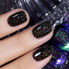 RARJSM Vernis Gel Noir Glitter Chatoyant, ajoute une touche festive et durable.