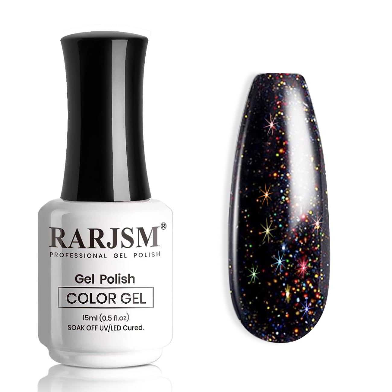 RARJSM Vernis Gel Noir Paillettes Irisées, éclat durable pour toutes occasions.