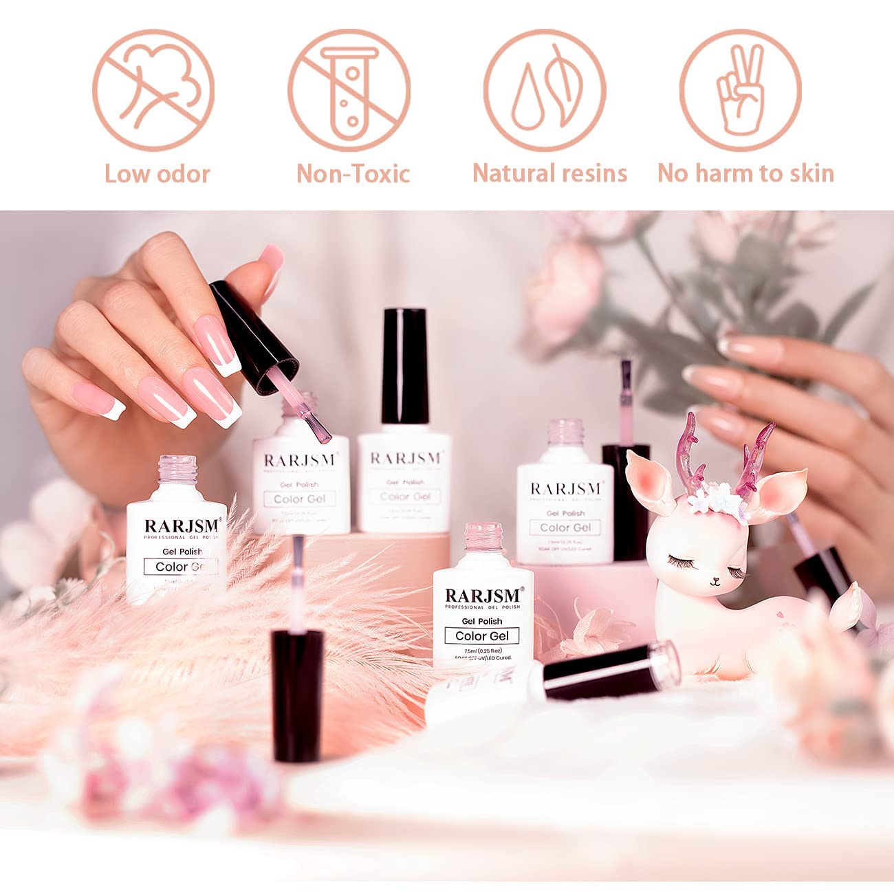 RARJSM vernis gel nude blanc pur, effet clair et lumineux sur les ongles.