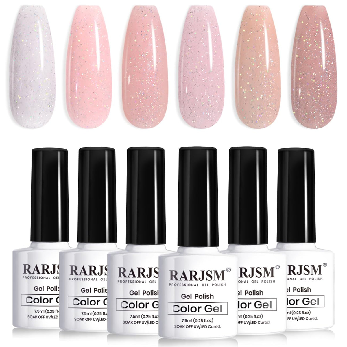 RARJSM Vernis Gel Nude Paillettes Arc-en-Ciel, effet irisé lumineux et durable.