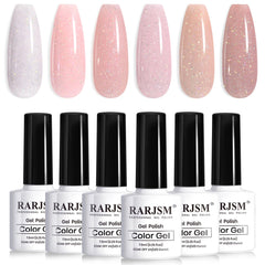 RARJSM Vernis Gel Nude Paillettes Arc-en-Ciel, effet irisé lumineux et durable.