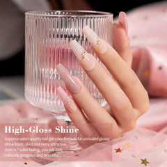 RARJSM Vernis Gel Nude Paillettes Peche Lait, nuance douce et scintillante.