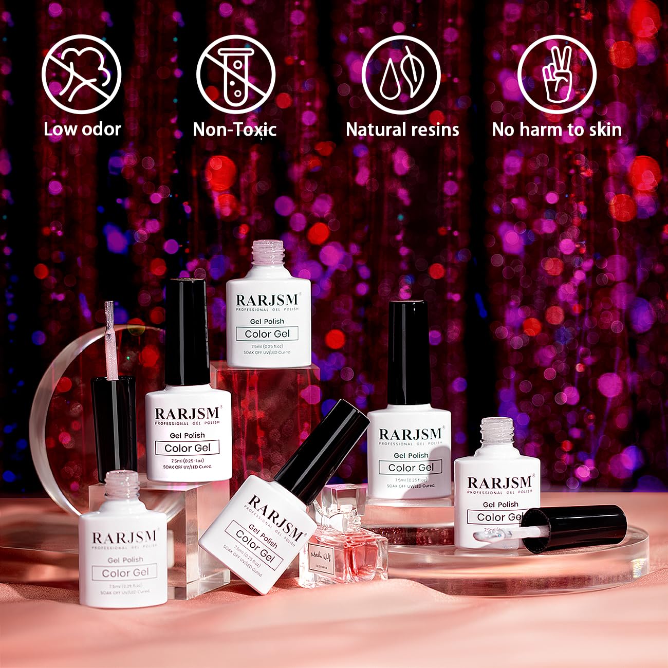RARJSM Vernis Gel Nude Paillettes Rose Pale, look délicat et brillant.