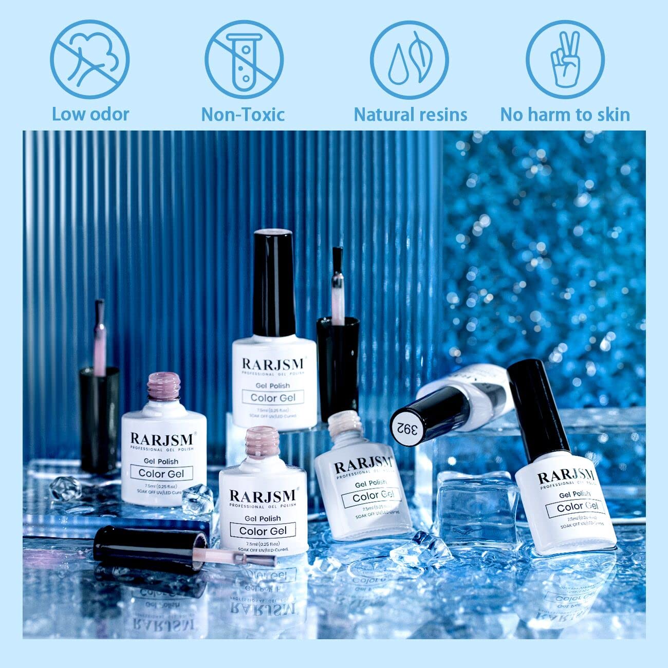 Vernis gel nude RARJSM teinte pourpre, élégant sur les ongles.