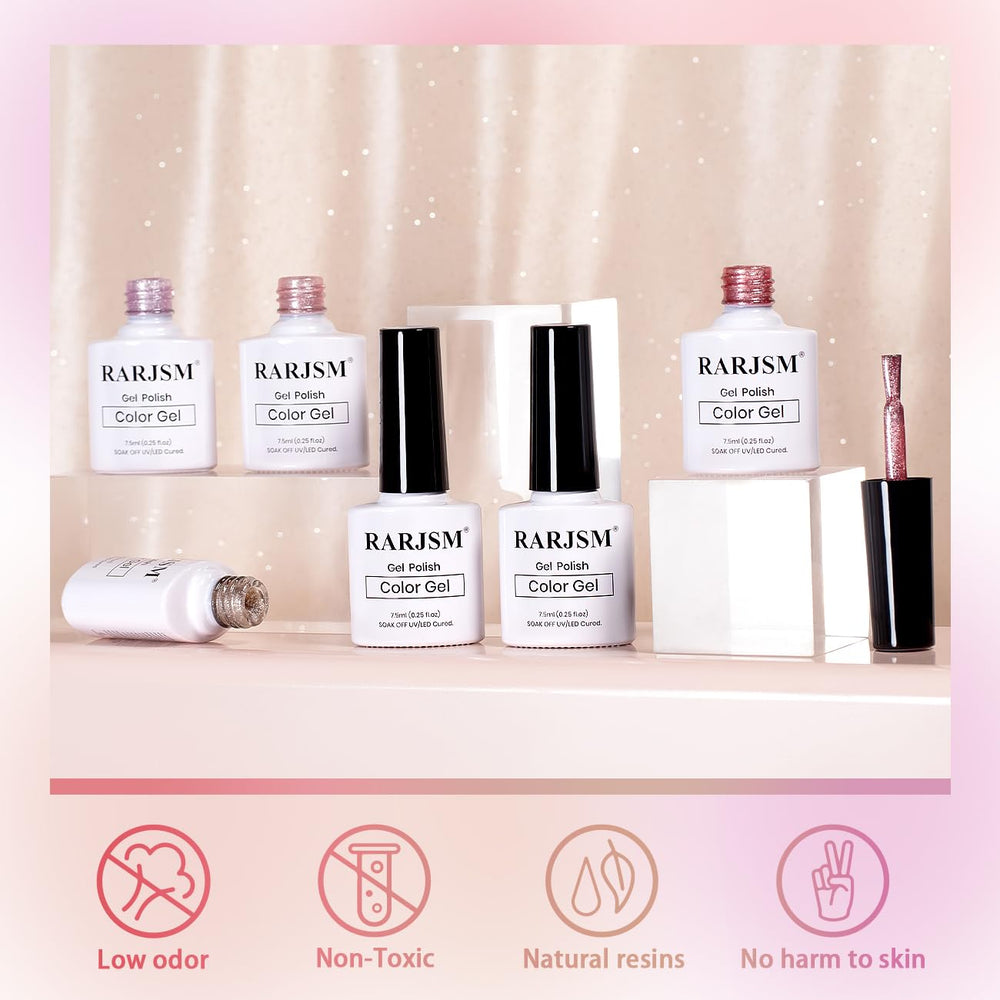 Vernis gel RARJSM teinte nude translucide pour effet naturel.