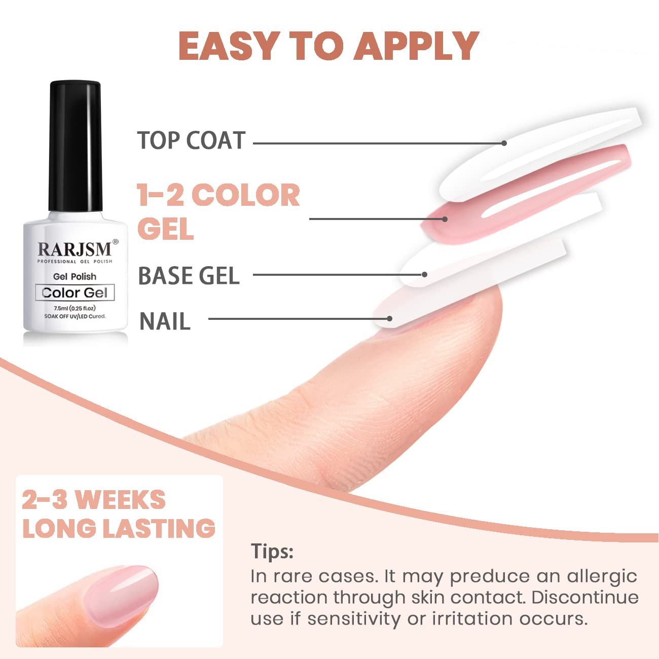 Vernis gel nude utilisation LED UV RARJSM, durcissement rapide et sûr.