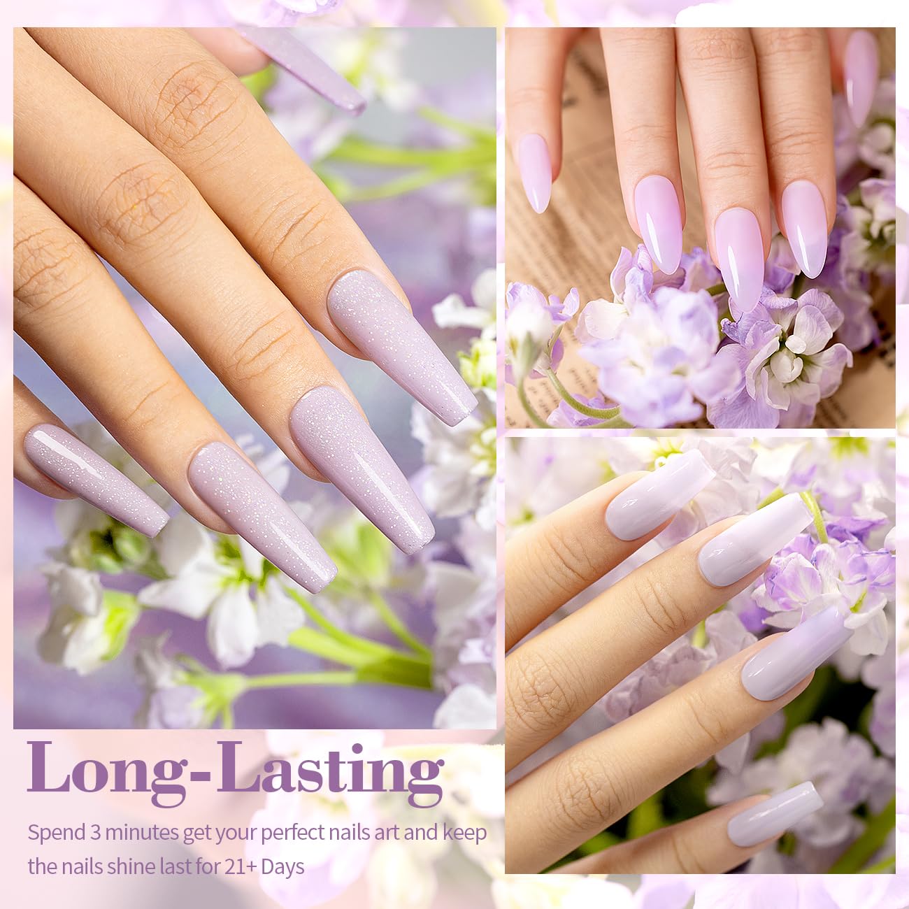 Vernis nude violet paillettes arc-en-ciel, fini brillant et subtil