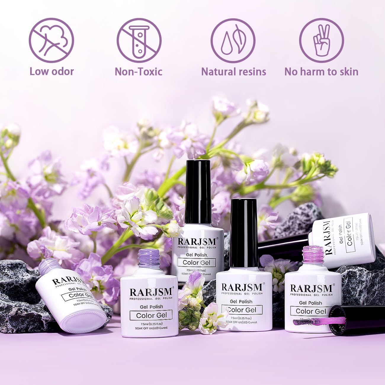 Vernis nude violet translucide avec paillettes miroitées, idéal pour des teintes discrètes et lumineuses