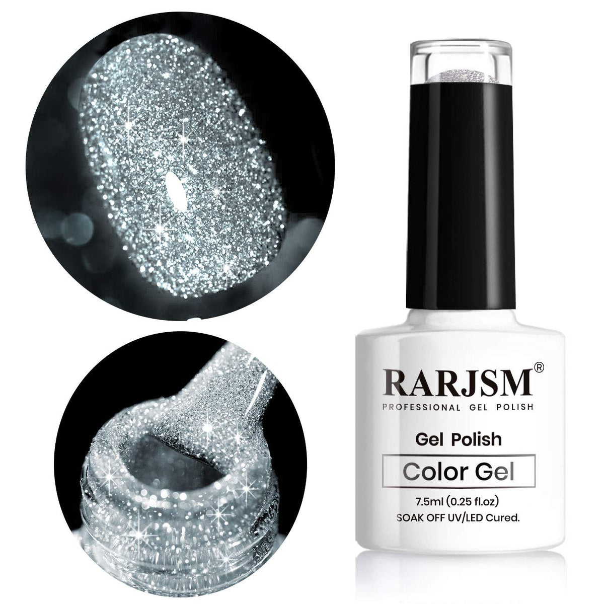 Vernis gel RARJSM paillettes argent – brillance durable sur les ongles