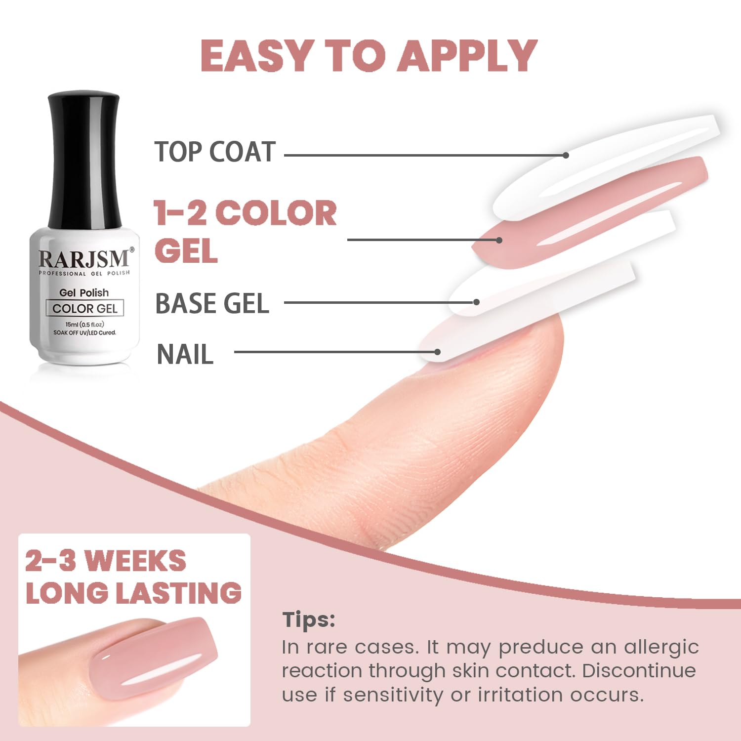 Vernis Gel Rose Gris Translucide RARJSM, brillance subtile et tenue longue durée
