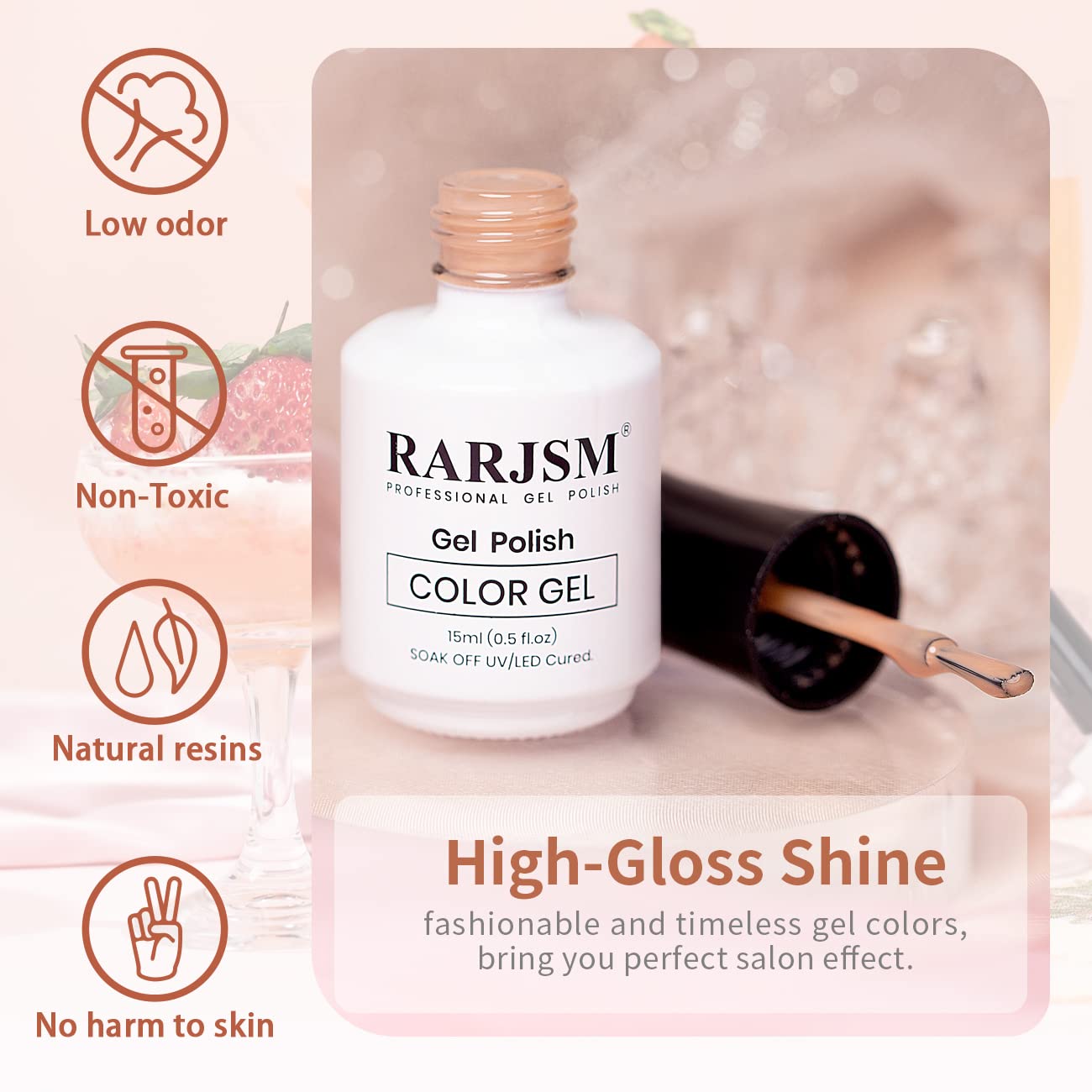 Vernis gel RARJSM rose lait prêt pour usage à domicile.