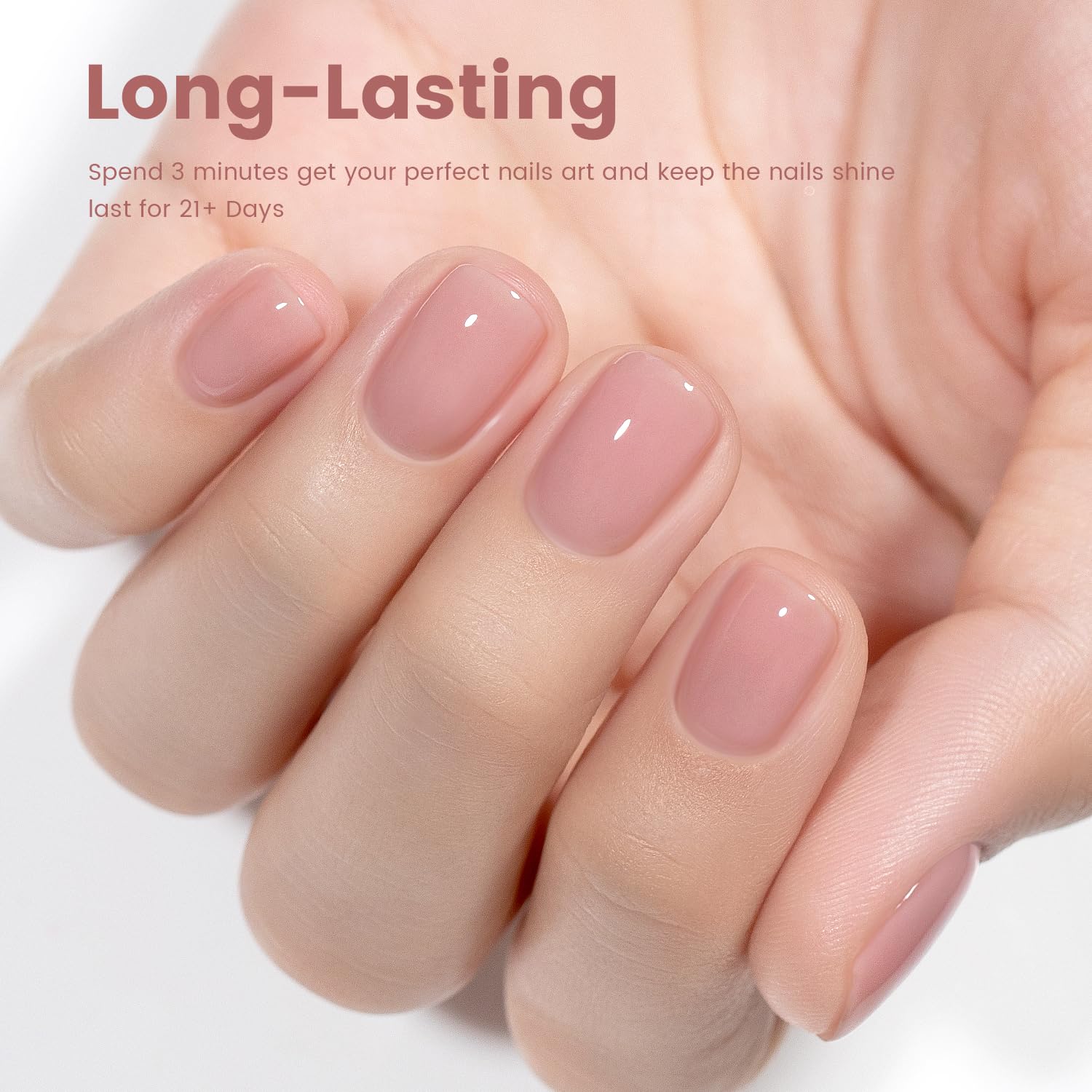 Vernis Gel Nude Rose Pale Translucide RARJSM sur ongle, fini délicat et lumineux