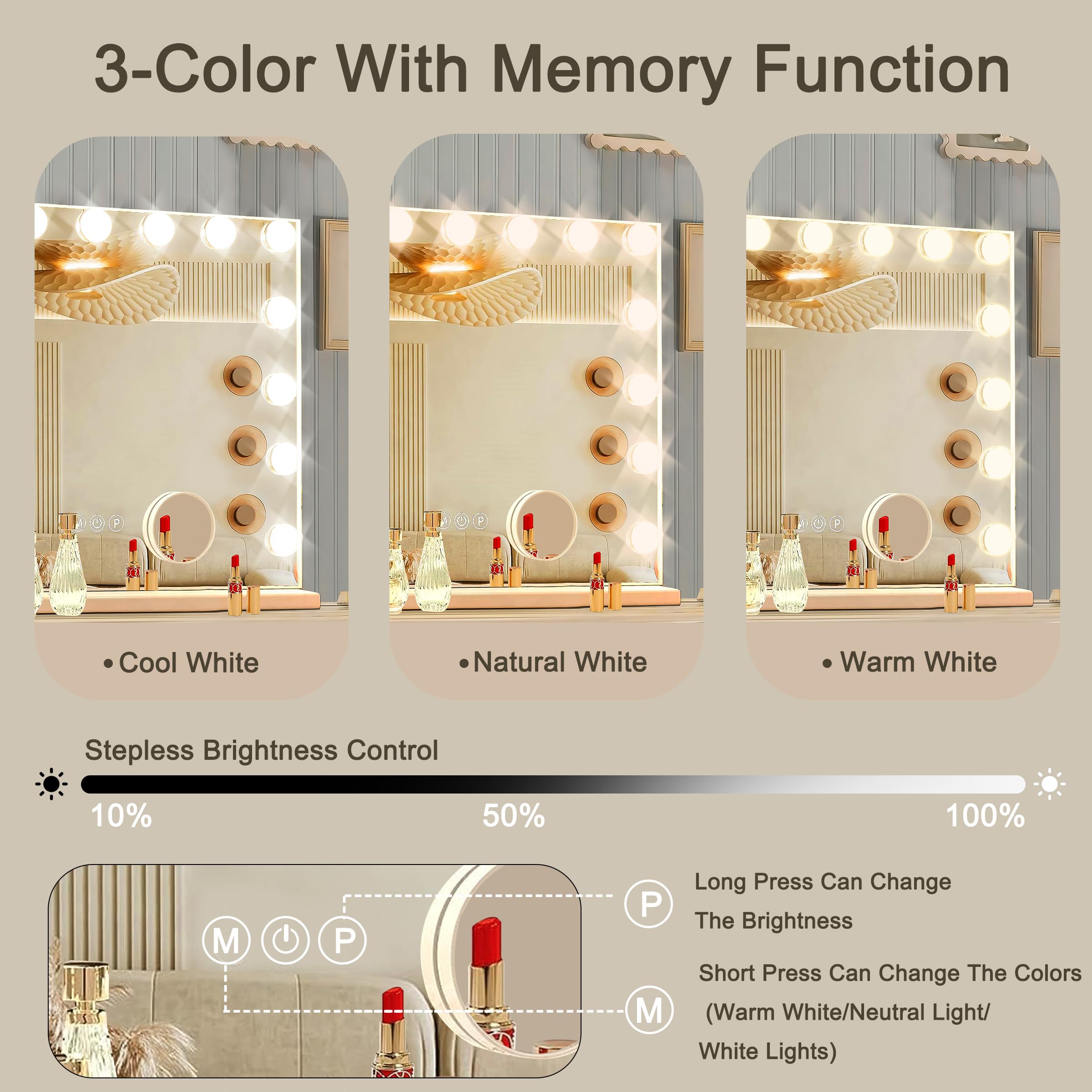 Ratsamee miroir avec trois couleurs lumineuses pour différentes ambiances.