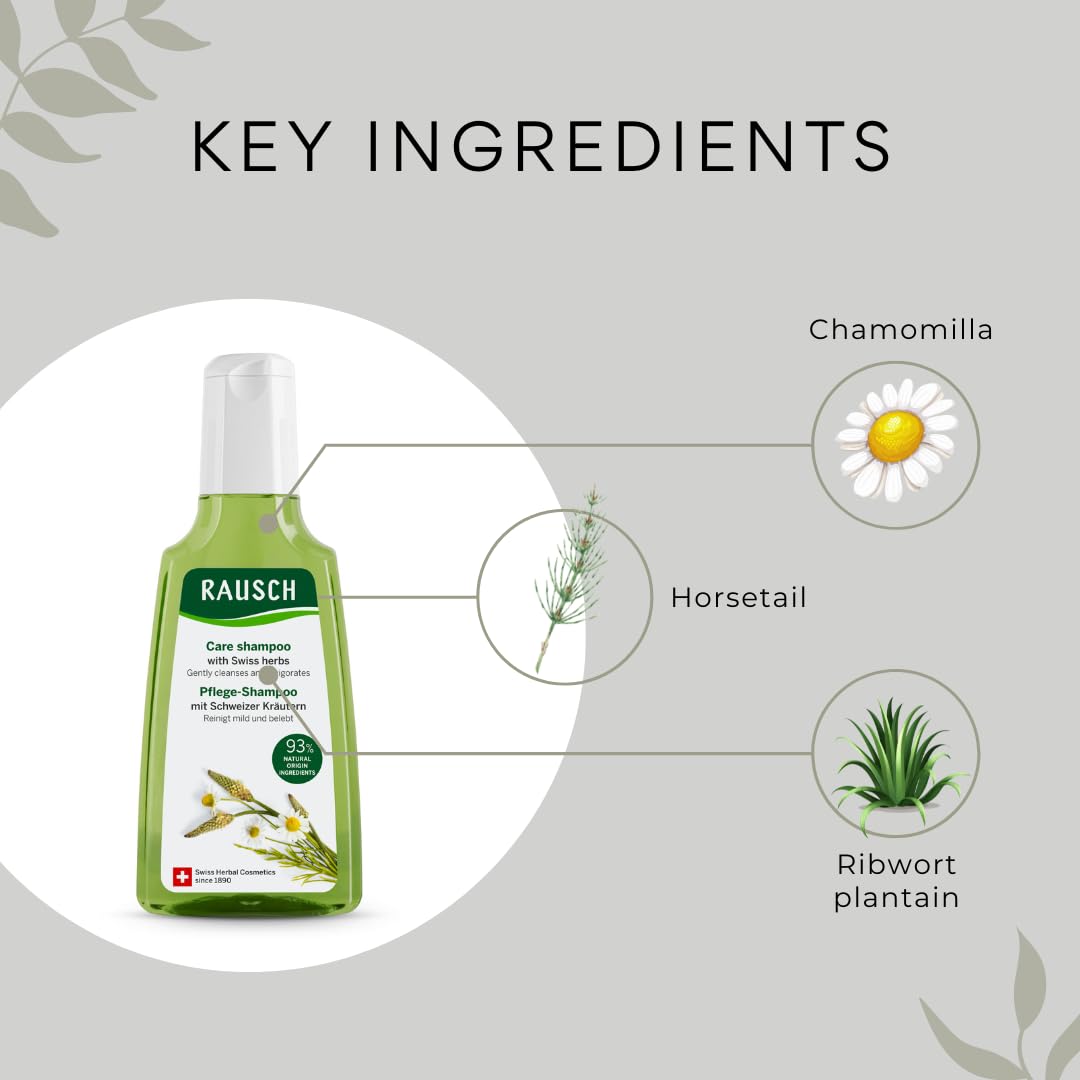 RAUSCH Shampoing aux herbes suisses, extrait de camomille pour parfum naturel.