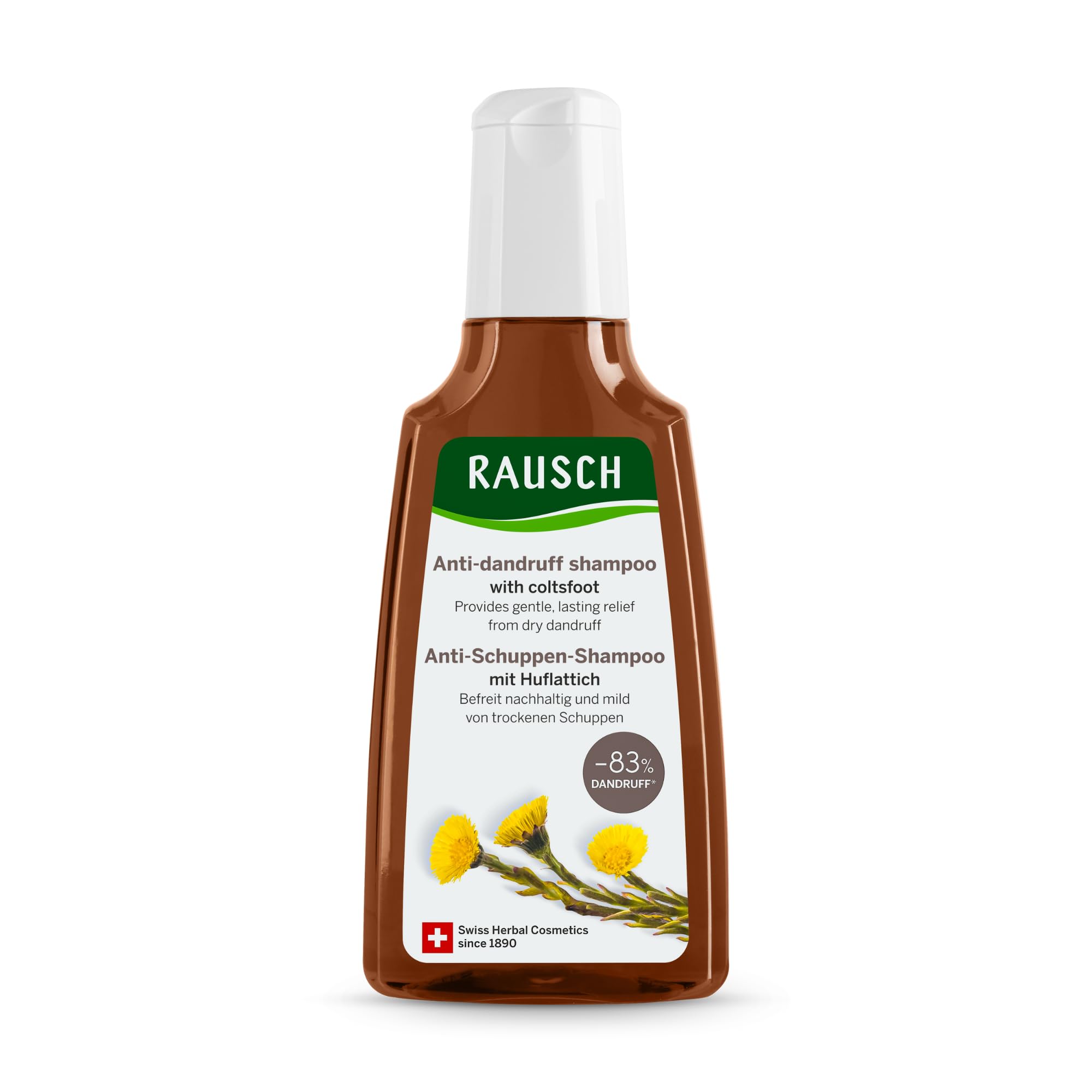 RAUSCH tussilage-shampoing-bouteille-200ml, bouteille prête pour la routine capillaire.