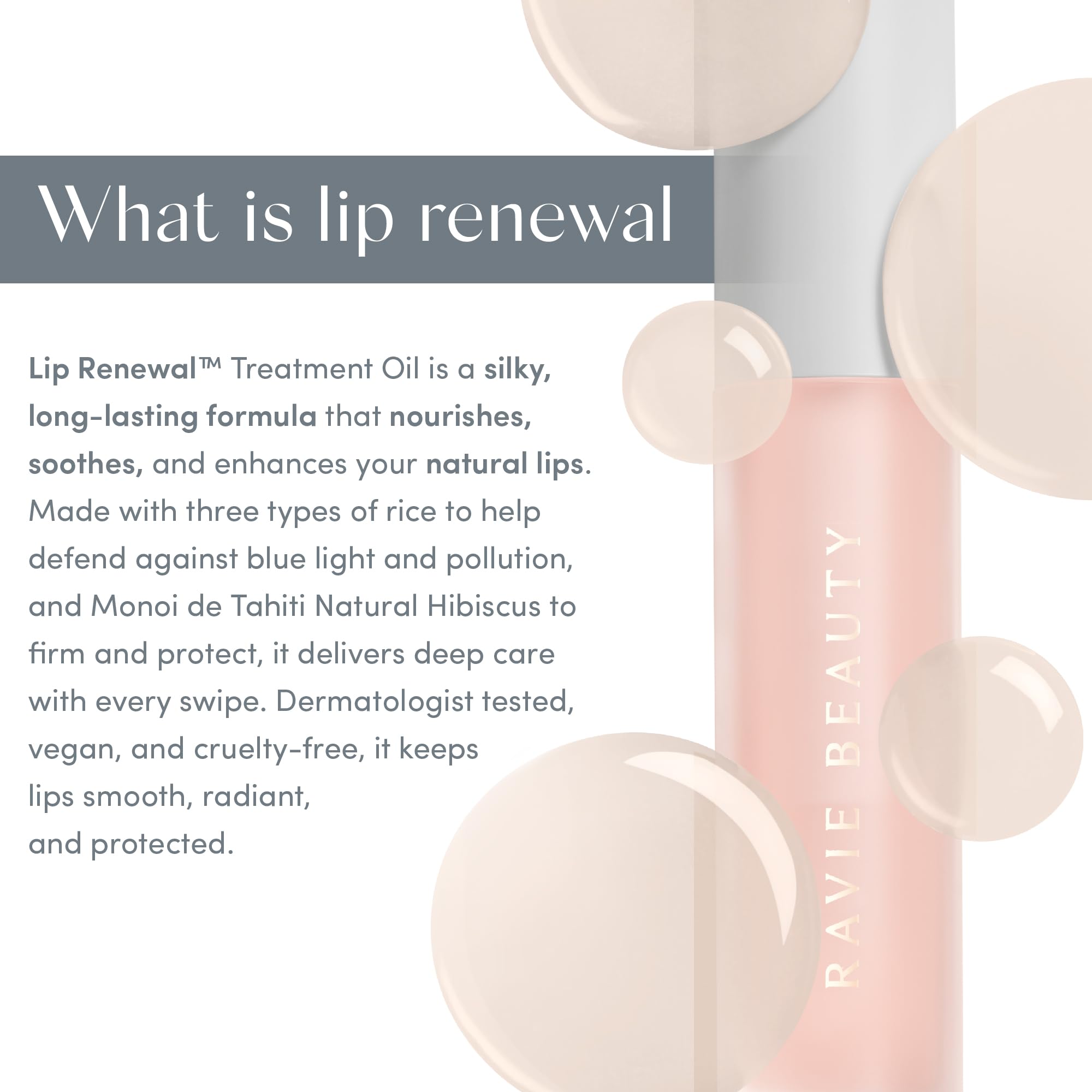 Ravie Beauty Lip Renewal Soie – teinte rosée légère rehaussant subtilement les lèvres.