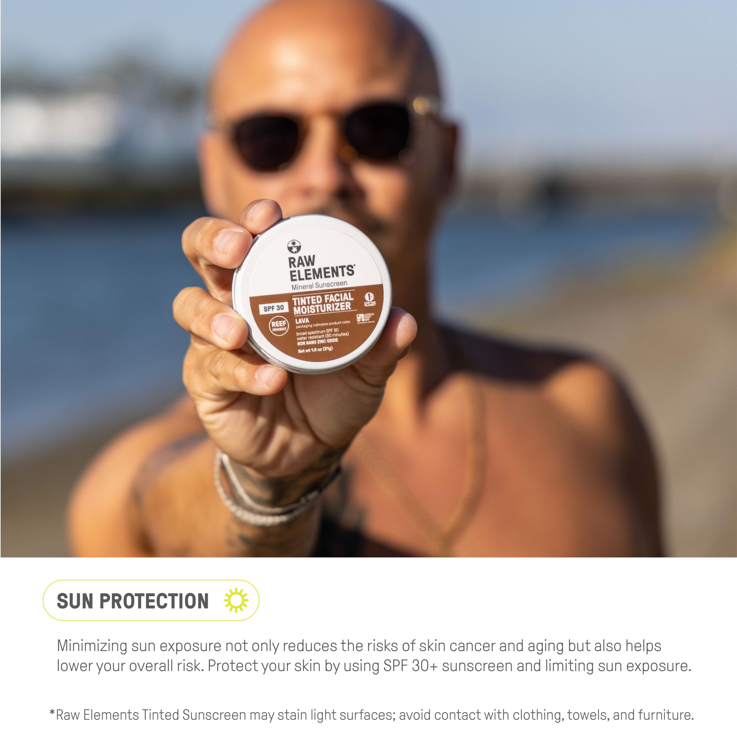 Raw Elements all-ages daily-use sun care illustration.