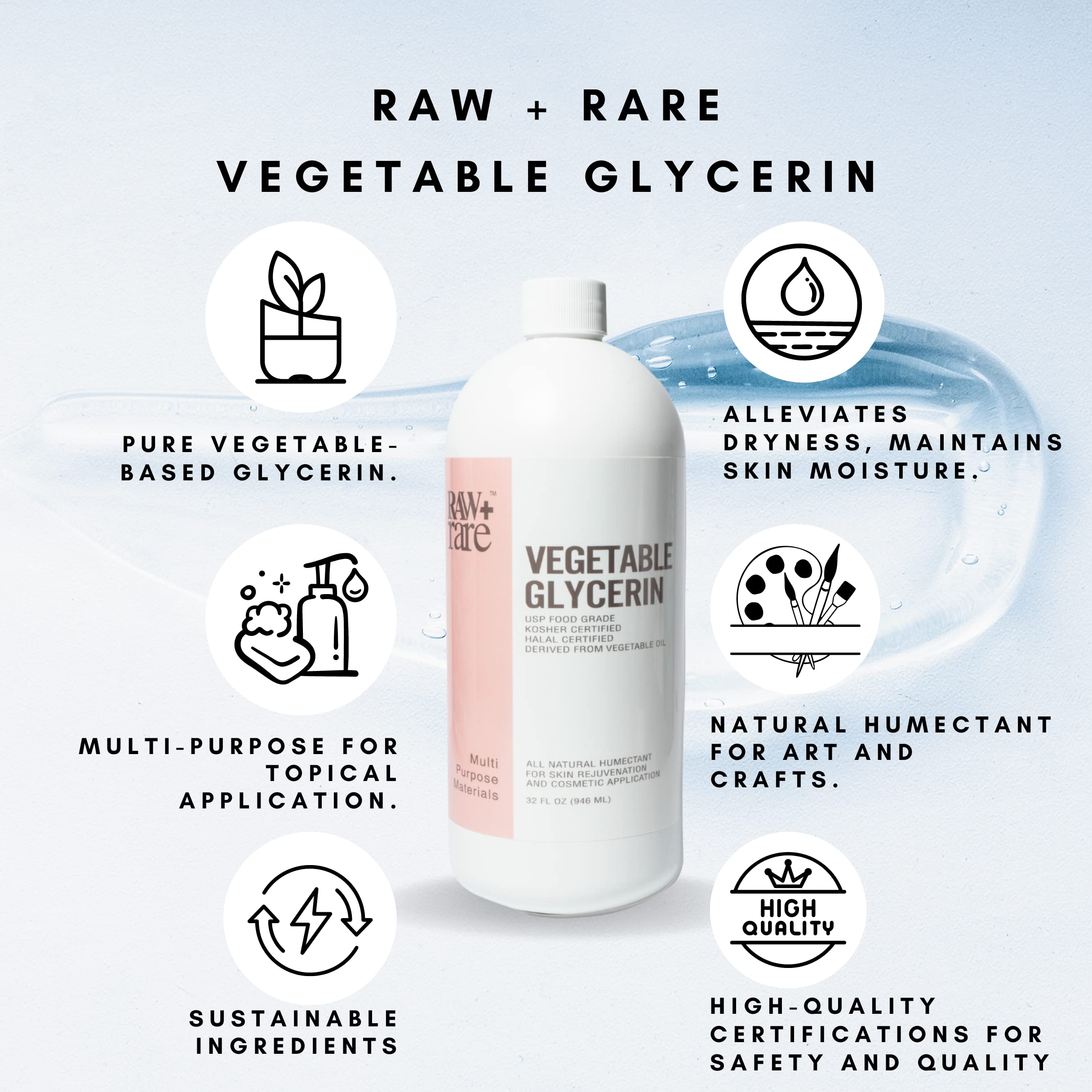 Raw Plus Rare Glycerine végétale, flacon transparent facilitant le dosage