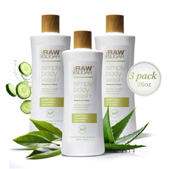RAW SUGAR : Bouteille pompe du gel douche doux au thé vert et aloe.