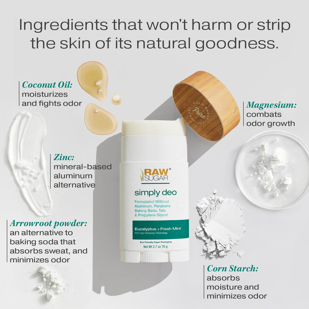 Ingrédients naturels du déodorant RAW SUGAR magnésium et zinc