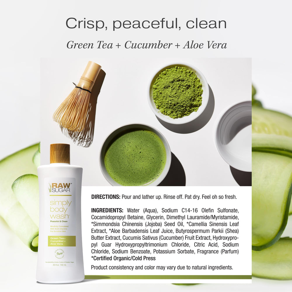 Emballage en lot de 3 du gel douche RAW SUGAR thé vert aloe.