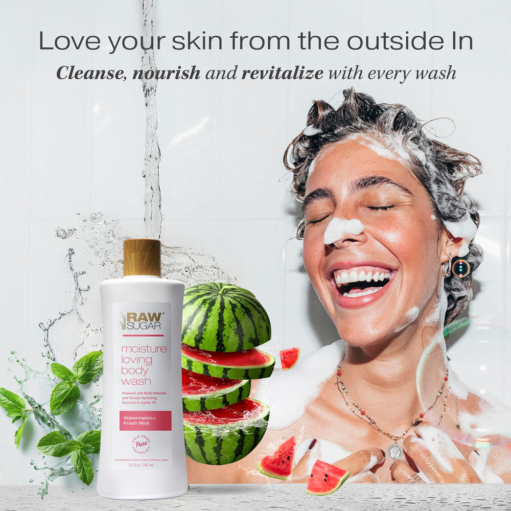 RAW SUGAR Simply Body Wash mousse-douche parfum pastèque-menthe, douceur peau.