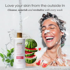 RAW SUGAR Simply Body Wash mousse-douche parfum pastèque-menthe, douceur peau.