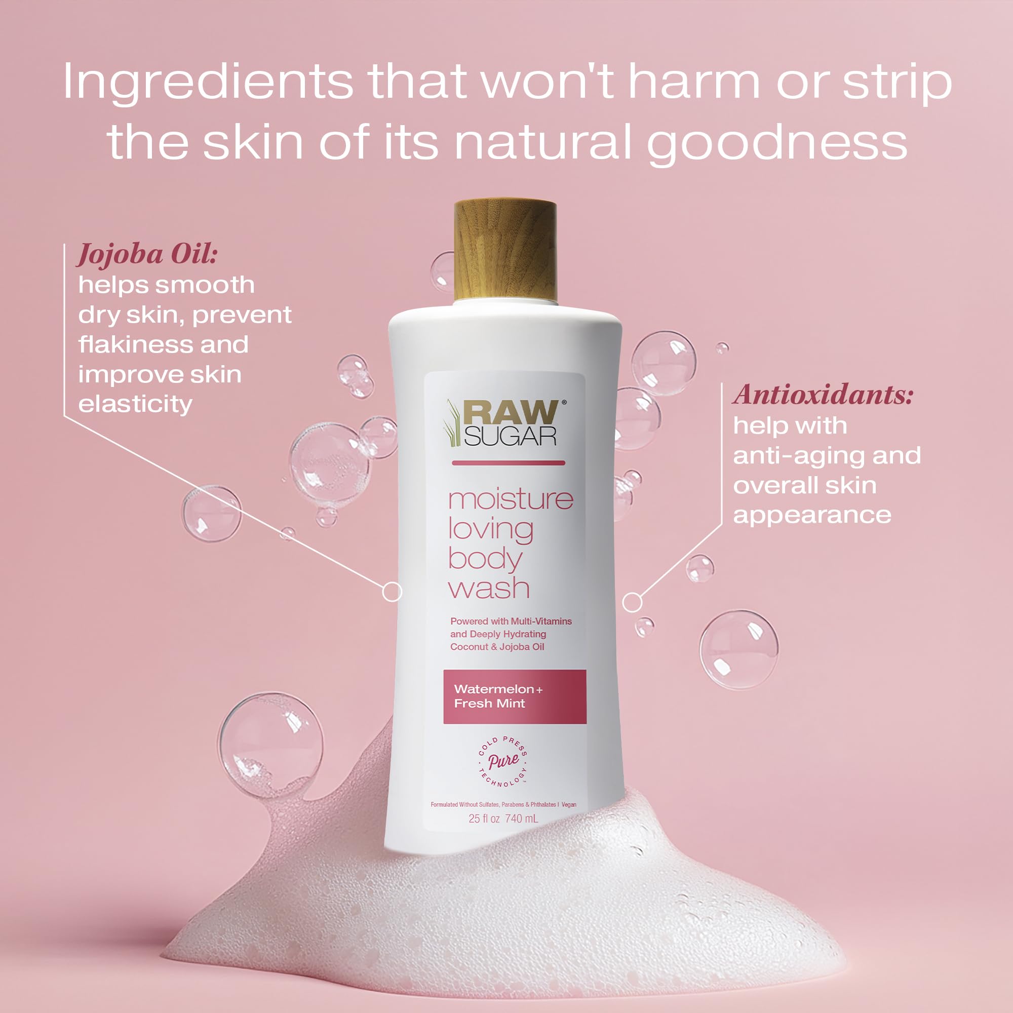 RAW SUGAR Simply Body Wash texture-creme parfum pastèque-menthe, lavage nourrissant.